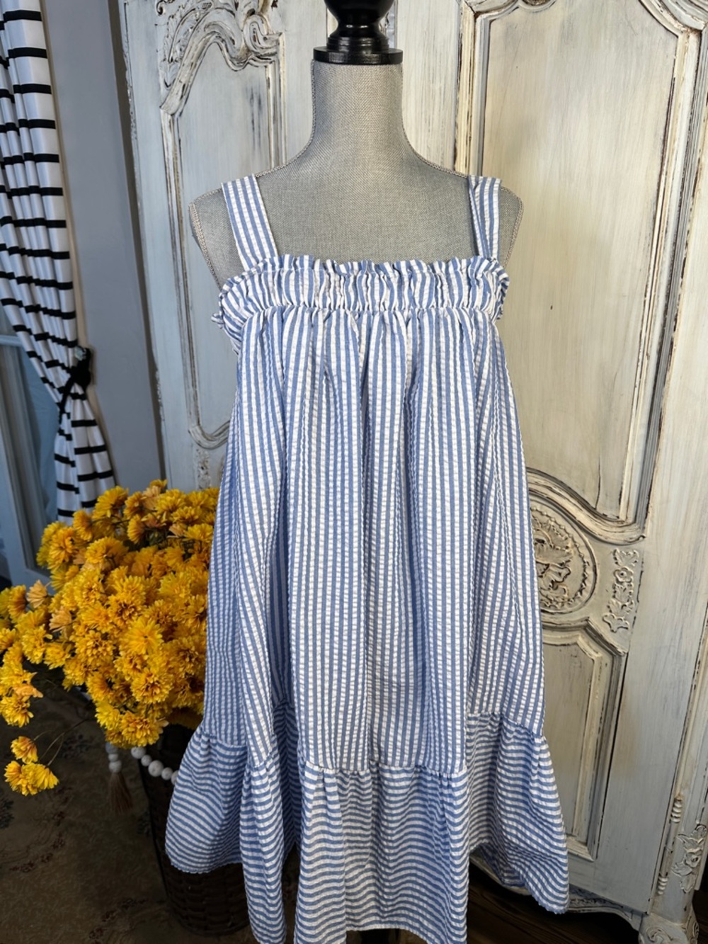 Ces Femme Blue & White Striped Mini Sundress